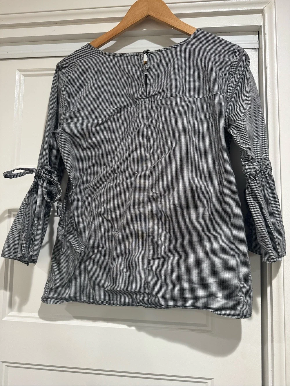 J.Crew Micro Gingham Bell Sleeve Top